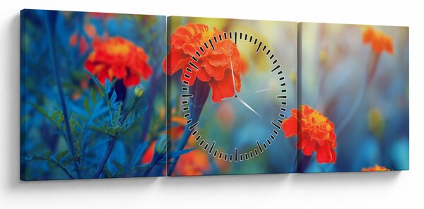Tablou - Flori portocalii (cu ceas) (90x30 cm)