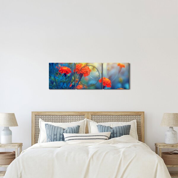 Tablou - Flori portocalii (cu ceas) (90x30 cm)