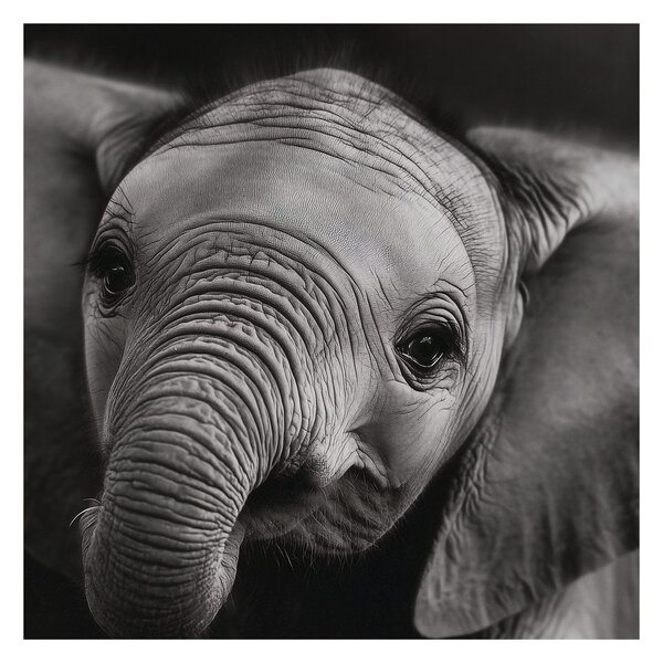 Tablou portret alb-negru al unui elefant