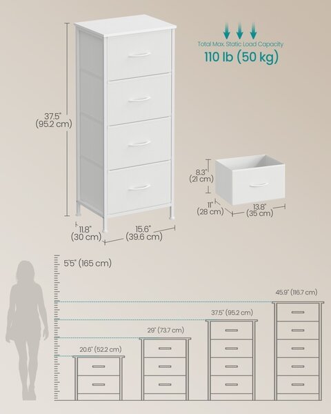 Comoda cu sertare Songmics Alb 39.6x30x95.2 cm