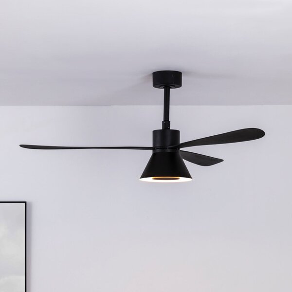 FARO BARCELONA Ventilator de tavan cu LED Amelia Cone L, negru, silențios, 132 cm, reglabil, Negru, Camera de zi / sufragerie, Plastic, Modern