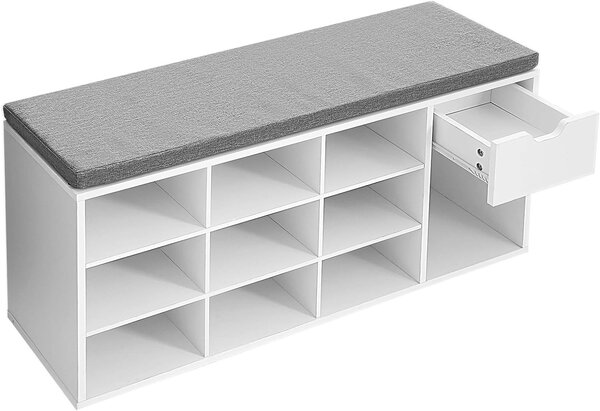 Banca pentru pantofi cu sezut gri si sertar WESO WHITE 104x30x48 cm, alb