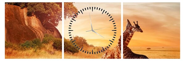 Tablou Girafe în Africa (cu ceas) (90x30 cm)