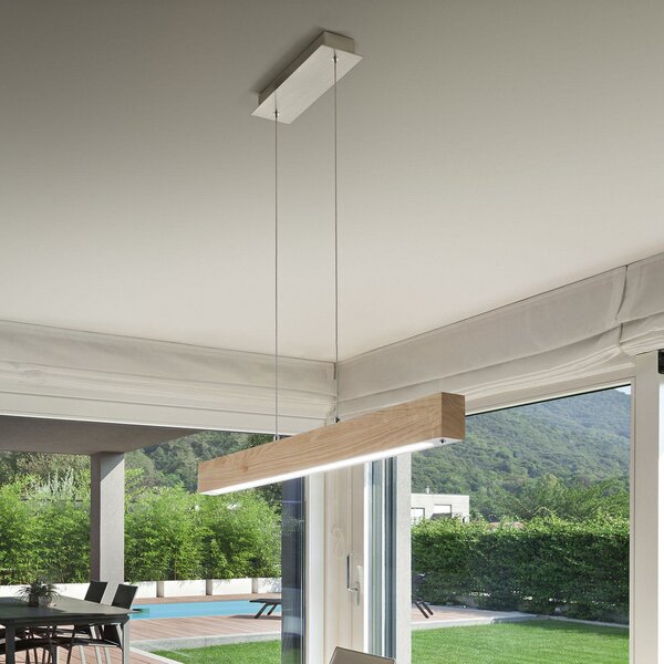 Fabas Luce Badia LED lampă suspendată, variator tactil, lemn de stejar, lungime 110 cm, reglabil, Lemn, Camera de zi / sufragerie, Lemn, Modern