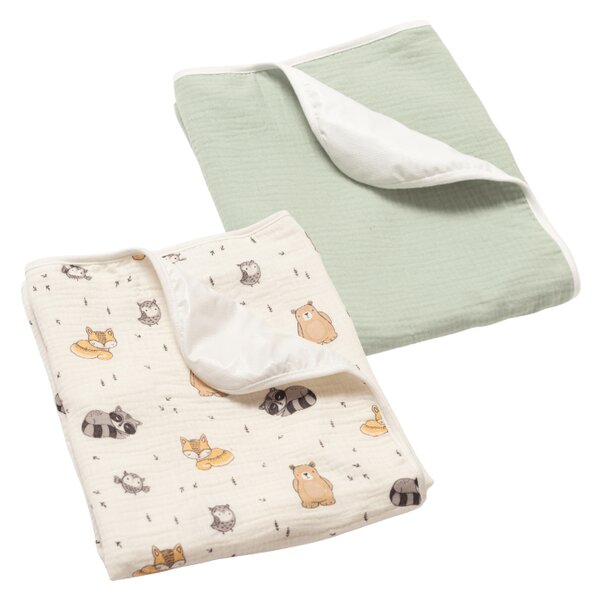 Set bebe nou-nascut 6 piese cu Baby Nest din muselina 90x50 cm, 3 paturici din muselina, 2 aleze reutilizabile impermeabile, organizator patut, 3 caciulite si 3 perechi manusi anti-zgarieturi Kidizi - Cuddly Buddies