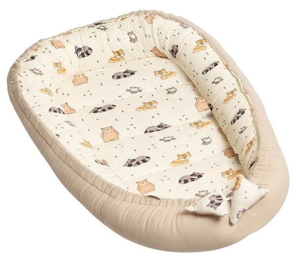 Set bebe nou-nascut 6 piese cu Baby Nest din muselina 90x50 cm, 3 paturici din muselina, 2 aleze reutilizabile impermeabile, organizator patut, 3 caciulite si 3 perechi manusi anti-zgarieturi Kidizi - Cuddly Buddies