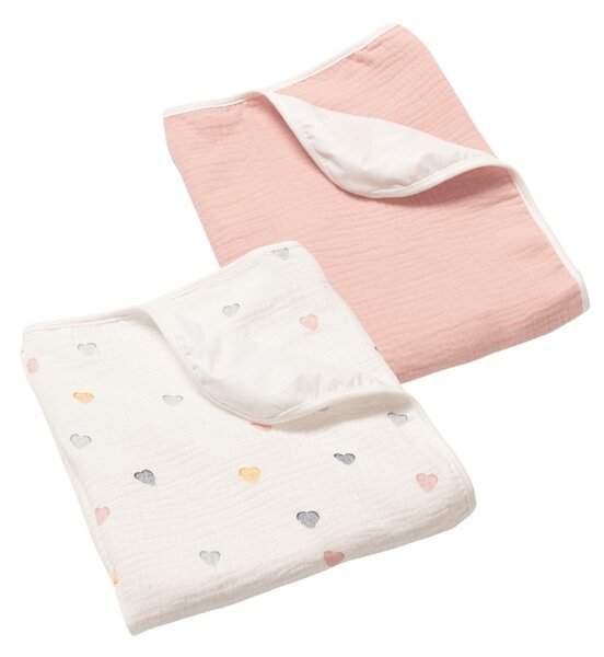 Set bebe nou-nascut 6 piese cu Baby Nest din muselina 90x50 cm, 3 paturici din muselina, 2 aleze reutilizabile impermeabile, organizator patut, 3 caciulite si 3 perechi manusi anti-zgarieturi Kidizi - Color Hearts