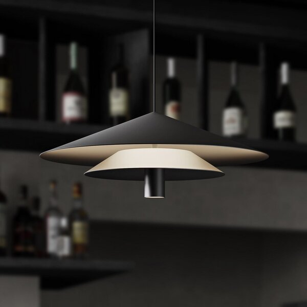 Karman lampă suspendată LED ASSO, negru, metal, Ø 42 cm, Negru, Camera de zi / sufragerie, Aluminiu, Design