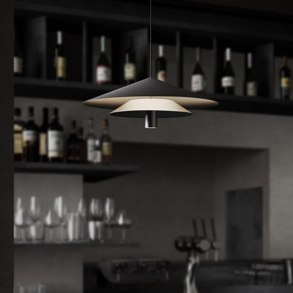 Karman lampă suspendată LED ASSO, negru, metal, Ø 42 cm, Negru, Camera de zi / sufragerie, Aluminiu, Design