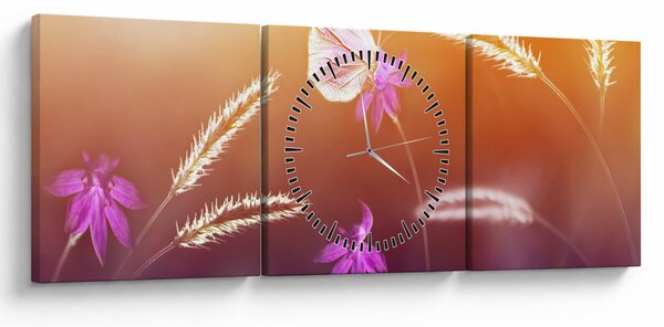 Tablou - Fluture roz (cu ceas) (90x30 cm)