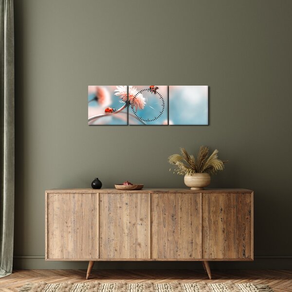 Tablou - Buburuze pe floare (cu ceas) (90x30 cm)