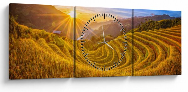 Tablou - Terasele de orez din Vietnam (cu ceas) (90x30 cm)