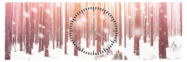 Tablou - Zebra în pădurea înzăpezită (cu ceas) (90x30 cm)