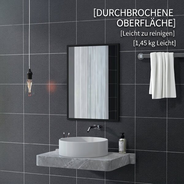 HOMCOM Oglindă Dreptunghiulară de Perete cu Cârlige, Sticlă și MDF, 60x80 cm, Negru | Aosom Romania