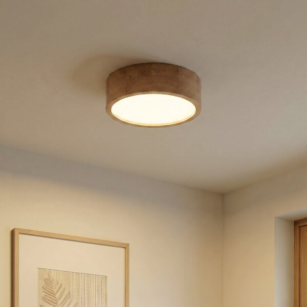 TEMAR LIGHTING Cleo plafonieră, Ø 28 cm, 2 becuri, lemn de stejar, E27, reglabil, Lemn, Camera de zi / sufragerie, Lemn, Modern