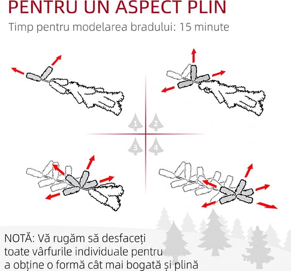 HOMCOM Brad de Crăciun Înzăpezit cu 1321 Crengi, Brad de Crăciun Artificial din Plastic și Metal, Ø115x180 cm, Verde | Aosom Romania