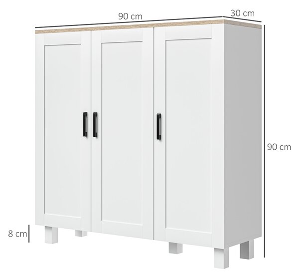 HOMCOM Bufet de Bucătărie din Lemn, Mobilier cu 3 Uși, Rafturi Reglabile, Stil Scandinav, pentru Living, Sufragerie, 90x30x90cm, Alb | Aosom Romania
