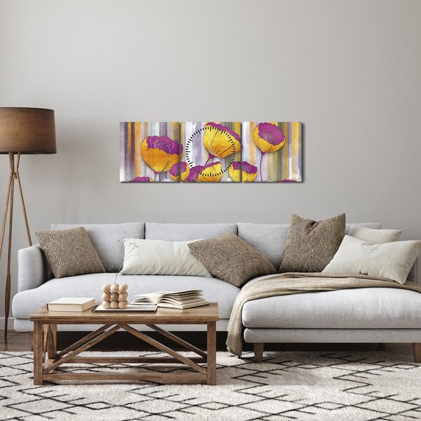 Tablou - Ilustrațir cu flori (cu ceas) (90x30 cm)
