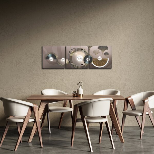 Tablou - Abstract maro-auriu (cu ceas) (90x30 cm)