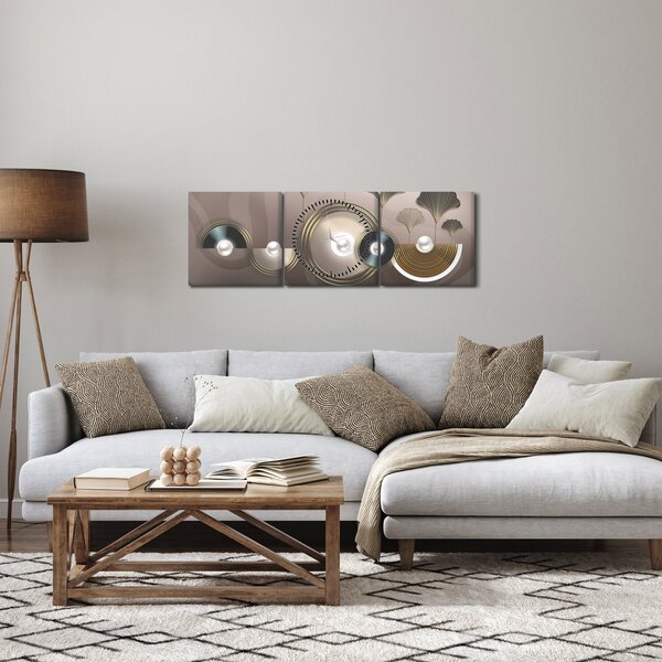 Tablou - Abstract maro-auriu (cu ceas) (90x30 cm)