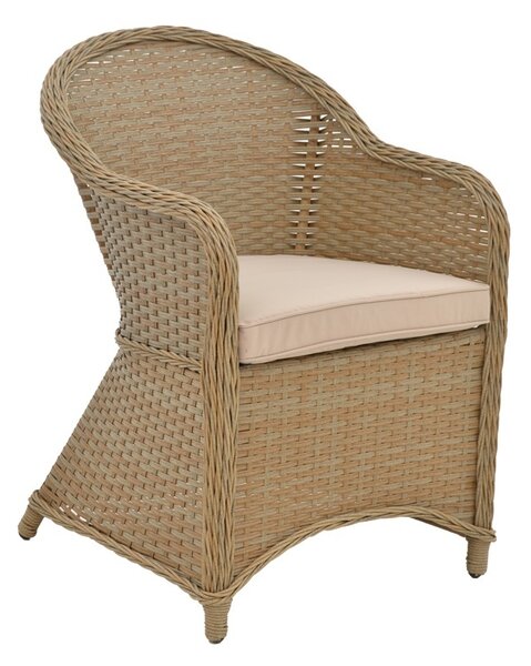 Fotoliu de exterior, Model Hadrian, culoare maro, rattan si textil, 70x57x85 cm