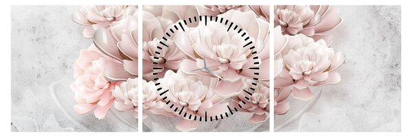 Tablou - Flori roz pe perete (cu ceas) (90x30 cm)