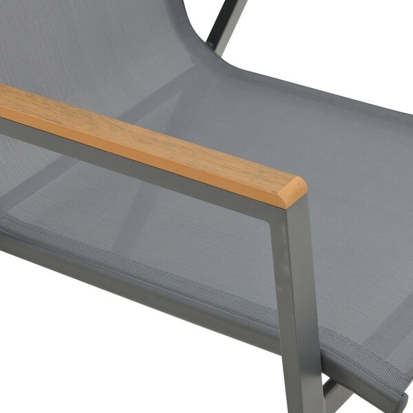 Fotoliu de exterior, Model Azelie, culoare gri inchis, aluminiu si textil, 77x55x94 cm
