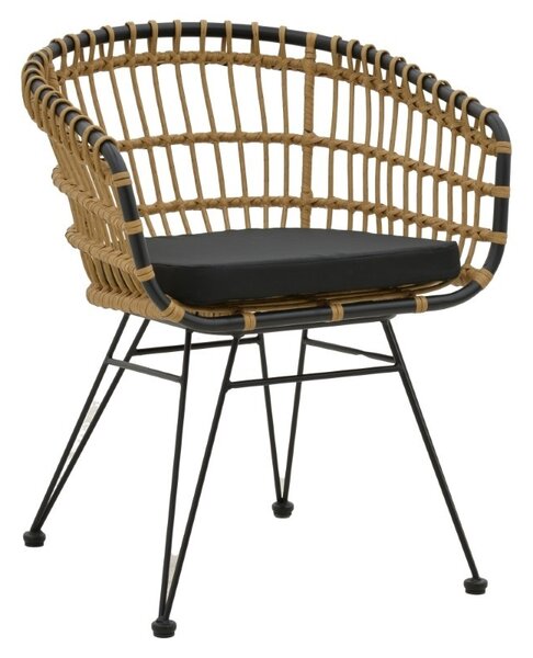 Fotoliu de exterior, Model Naoki, culoare natural si negru, metal si poliratan, 62x62x70 cm