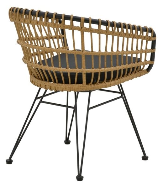 Fotoliu de exterior, Model Naoki, culoare natural si negru, metal si poliratan, 62x62x70 cm