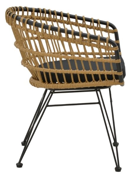 Fotoliu de exterior, Model Naoki, culoare natural si negru, metal si poliratan, 62x62x70 cm