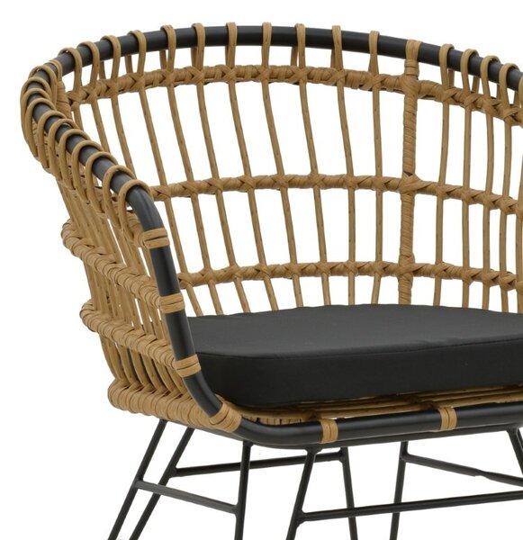 Fotoliu de exterior, Model Naoki, culoare natural si negru, metal si poliratan, 62x62x70 cm