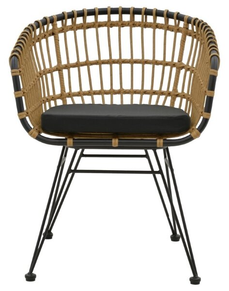 Fotoliu de exterior, Model Naoki, culoare natural si negru, metal si poliratan, 62x62x70 cm