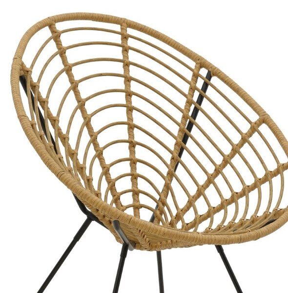 Fotoliu de exterior, Model Naoki, culoare natural si negru, metal si poliratan, 78x74x87 cm