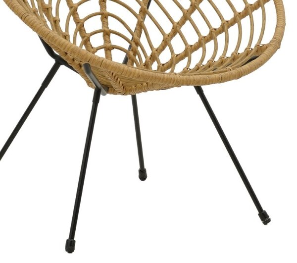 Fotoliu de exterior, Model Naoki, culoare natural si negru, metal si poliratan, 78x74x87 cm