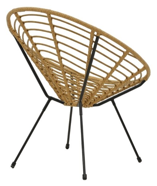 Fotoliu de exterior, Model Naoki, culoare natural si negru, metal si poliratan, 78x74x87 cm
