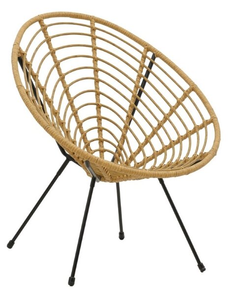 Fotoliu de exterior, Model Naoki, culoare natural si negru, metal si poliratan, 78x74x87 cm