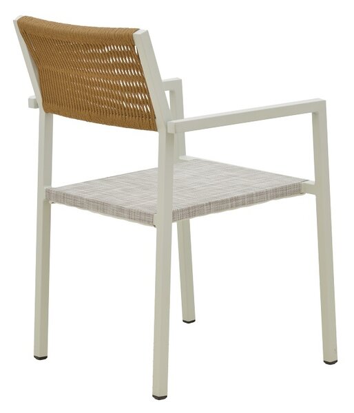 Fotoliu de exterior, Model Savor, culoare alb si natural, aluminiu si textil, 55x58x63 cm