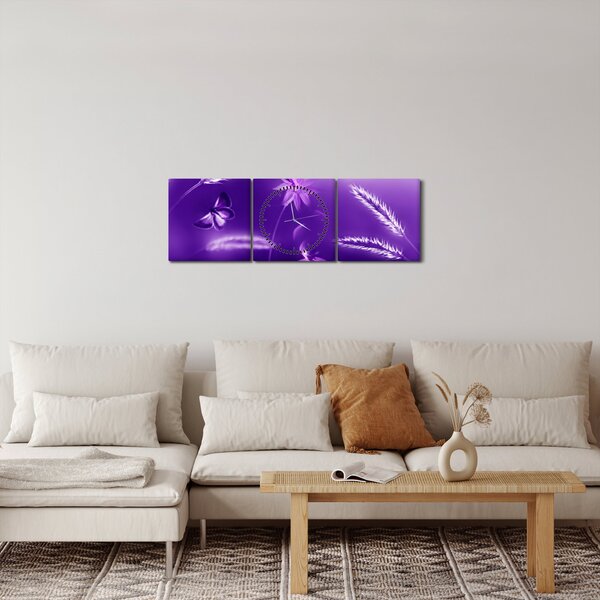Tablou - Lunca cu fluturi (cu ceas) (90x30 cm)