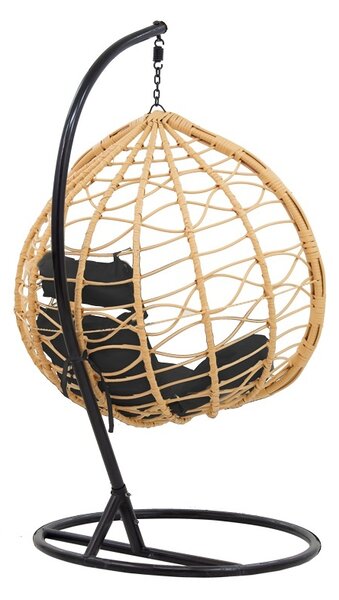 Balansoar de gradina, Model Hudson, culoare negru, metal si poliratan, 109x119x195 cm