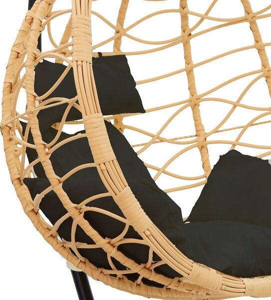 Balansoar de gradina, Model Hudson, culoare negru, metal si poliratan, 109x119x195 cm