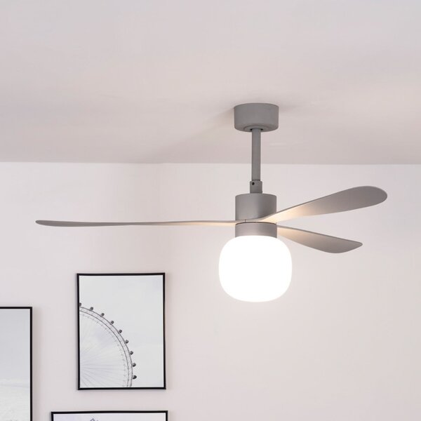 FARO BARCELONA Ventilator de tavan cu LED Amelia Ball L, gri, curent continuu, silențios, 132, reglabil, Gri, Camera de zi / sufragerie, Plastic, Modern
