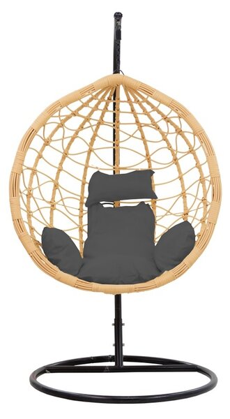 Balansoar de gradina, Model Hudson, culoare negru, metal si poliratan, 109x119x195 cm