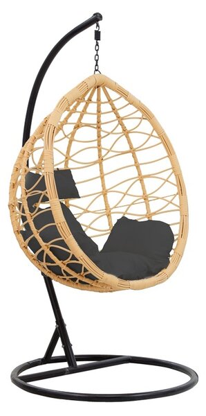 Balansoar de gradina, Model Hudson, culoare negru, metal si poliratan, 109x119x195 cm