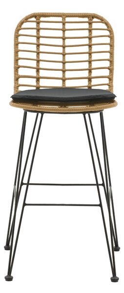 Scaun de bar pentru exterior, Model Naoki, culoare bej si negru, metal si poliratan, 46x56x110 cm