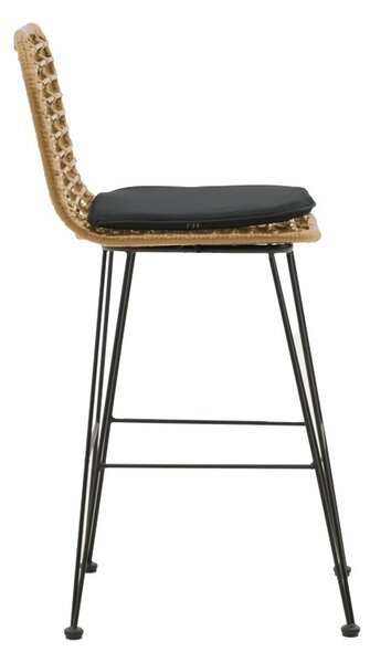 Scaun de bar pentru exterior, Model Naoki, culoare bej si negru, metal si poliratan, 46x56x110 cm