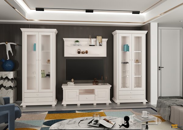 Living Regal Cristal alb, lemn masiv