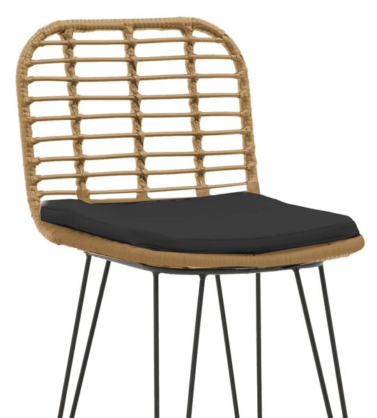 Scaun de bar pentru exterior, Model Naoki, culoare bej si negru, metal si poliratan, 46x56x110 cm