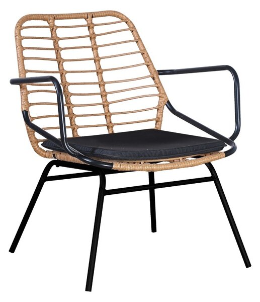 Fotoliu de exterior, Model Naoki, culoare negru, metal si poliratan, 58x63x81 cm
