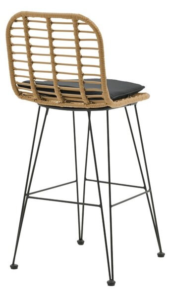 Scaun de bar pentru exterior, Model Naoki, culoare bej si negru, metal si poliratan, 46x56x110 cm
