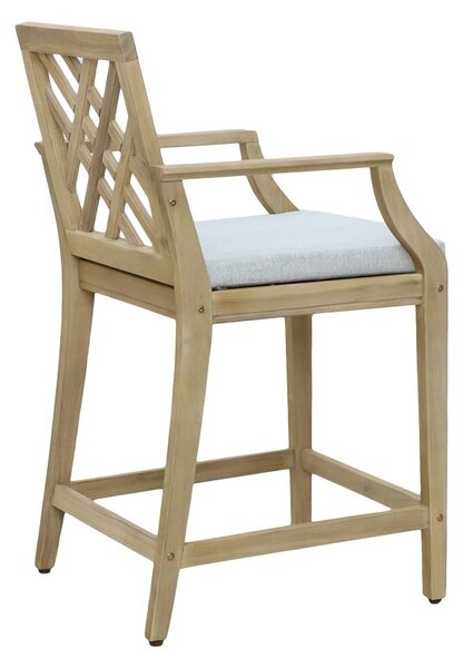 Scaun de bar pentru exterior, Model Amalfi, culoare bej si natural, lemn masiv de salcam, 59x63.5x104.9 cm